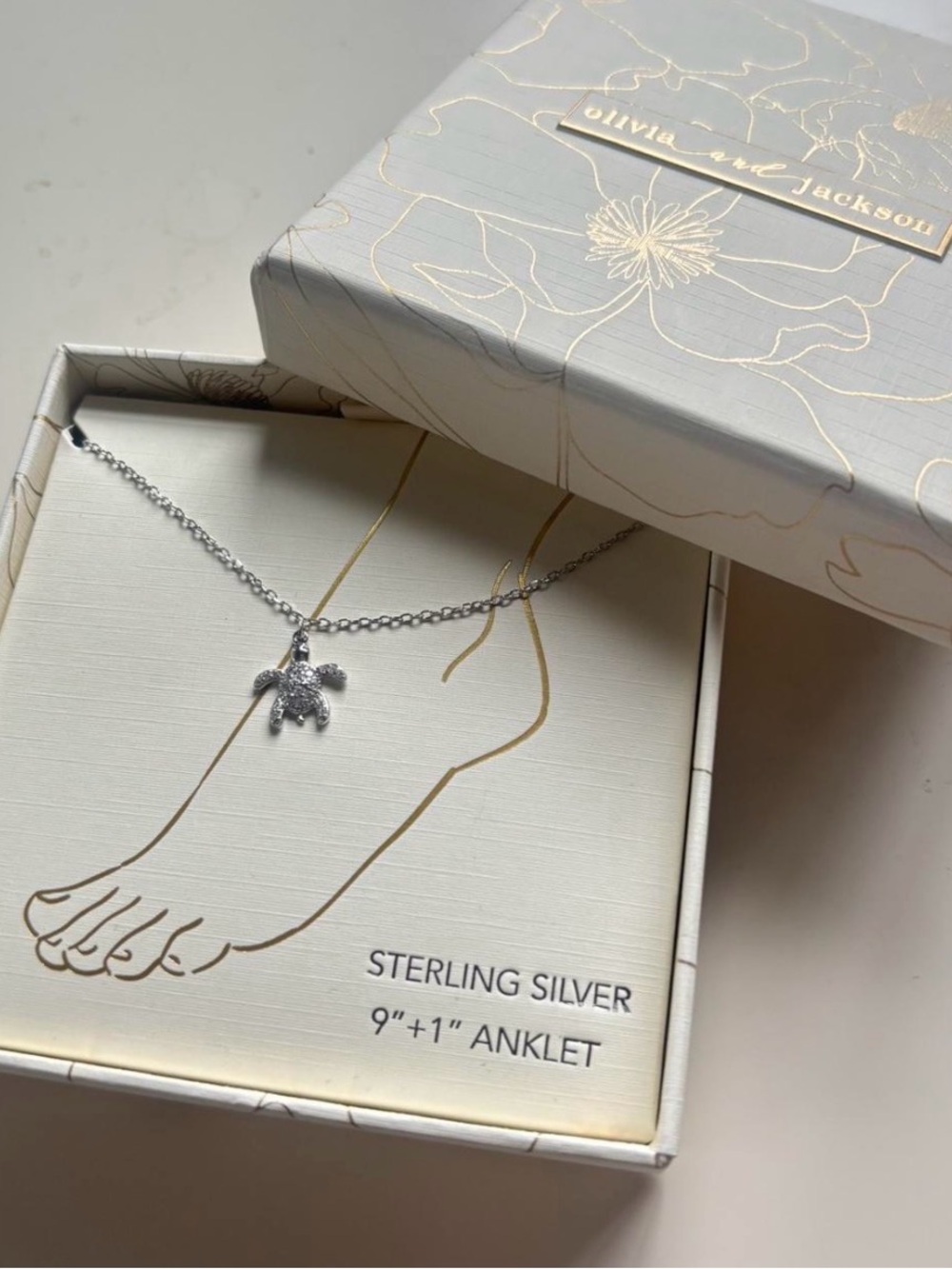 Sterling Silver Turtle Anklet - Silver